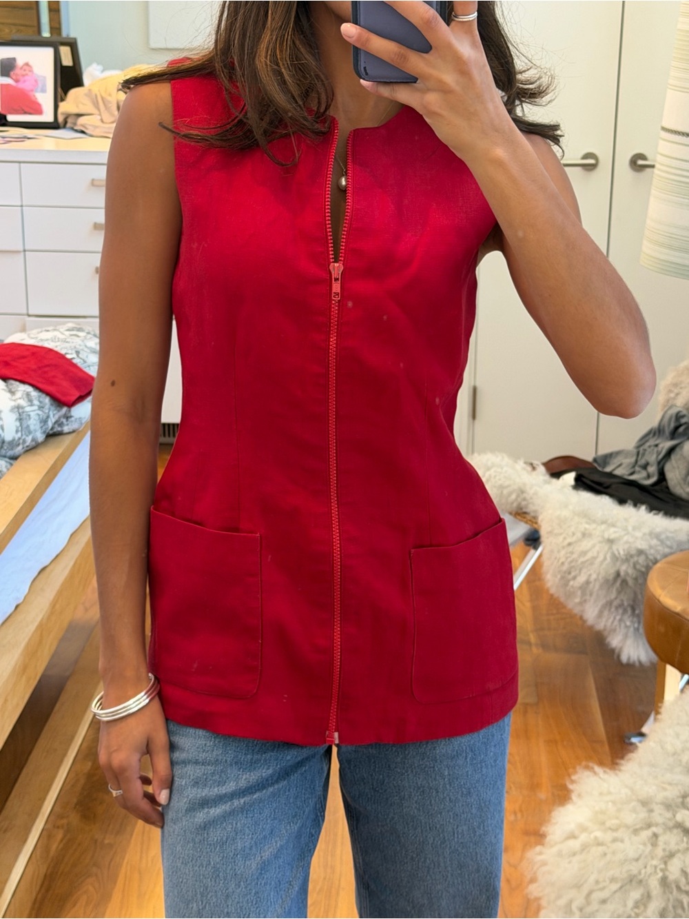 Vintage Michael Kors Sleeveless Red Zip-Front Women's Top (part of a set)